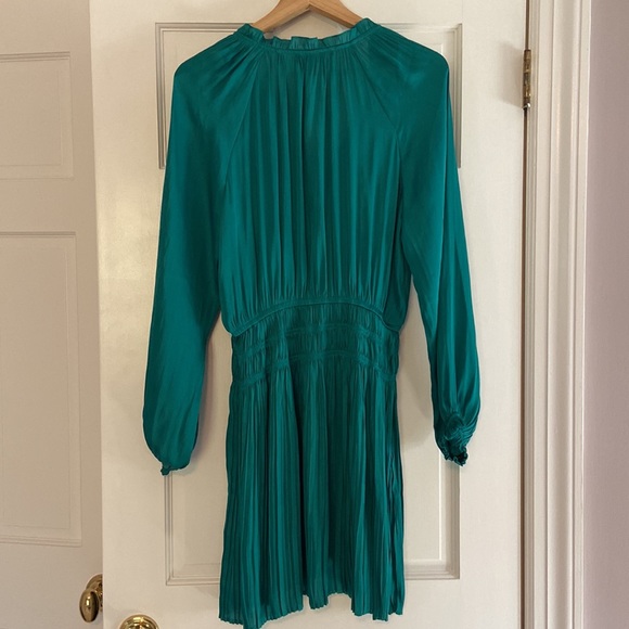 Current Air from Anthropologie Green/Teal Blue Silky Dress - Picture 2 of 14